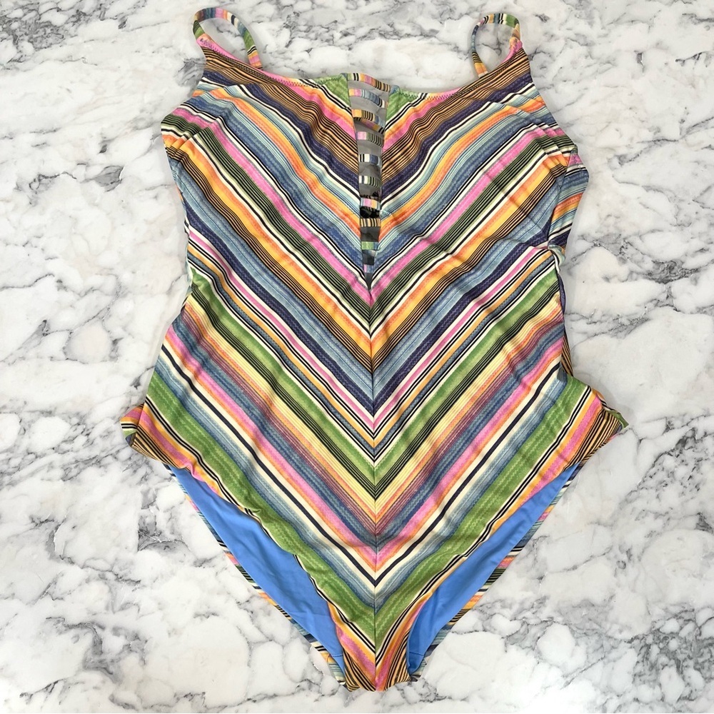 Becca West Village Colorful Chevron One Piece Swimsuit Lattice Size 1X (16-18)